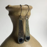 Hammered Silver Earrings with Blue Lab Sapphire