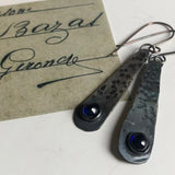 Hammered Silver Earrings with Blue Lab Sapphire