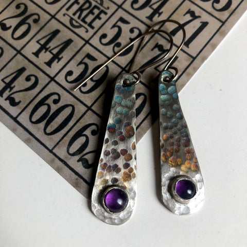 Amethyst Earrings with Rainbow Patina