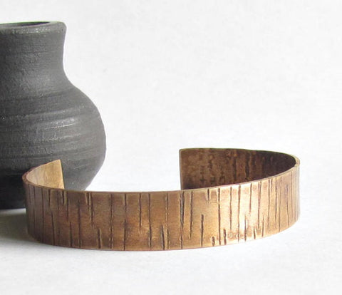 Textured Bronze Cuff Bracelet - 19th Anniversary Gift