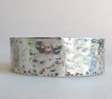Wide Hammered Sterling Silver Bangle Bracelet