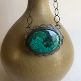 Malachite - Azurite Hand Stamped Pendant Necklace