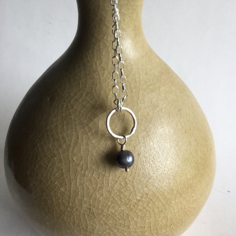 Black Pearl Hoop Necklace