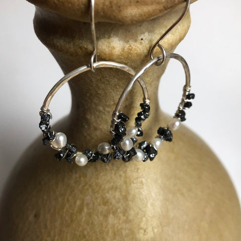 Black Diamond and Pearl Earrings