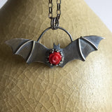 Bat Necklace with Red Rose