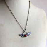 Bat Necklace with Red Rose