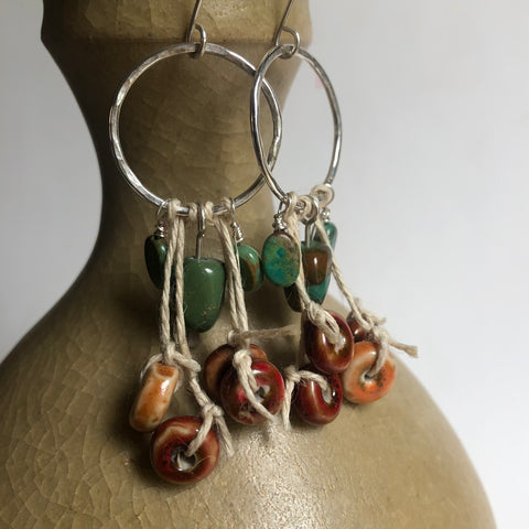 Turquoise and Ceramic Hoop Earrings