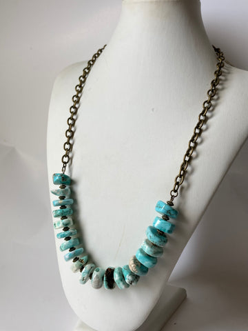 Dyed Magnesite and Antique Brass Necklace