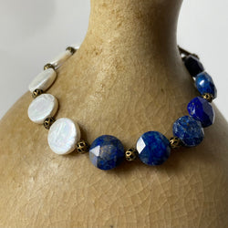Lapis and Coin Pearl Bracelet