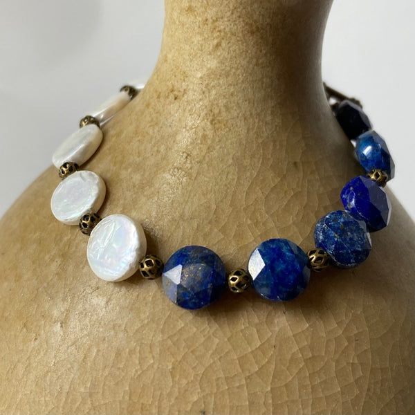 Lapis and Coin Pearl Bracelet