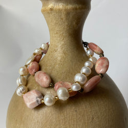 Pink Lepidolite and Pearl Bracelet