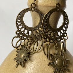 Antique Brass Sun Charm Earrings