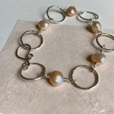 Peach Pearl and Sterling Silver Bracelet