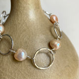 Peach Pearl and Sterling Silver Bracelet