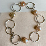 Peach Pearl and Sterling Silver Bracelet