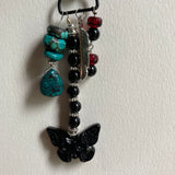 Onyx Butterfly Skull Purse Charm