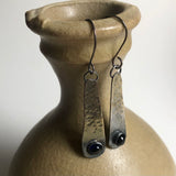 Hammered Silver Earrings with Blue Lab Sapphire