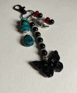 Onyx Butterfly Skull Purse Charm