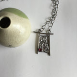 Torii Gate Style Necklace in Reticulated Silver with Lab Ruby