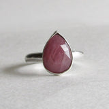 Pink Sapphire Teardrop Ring - Size 8