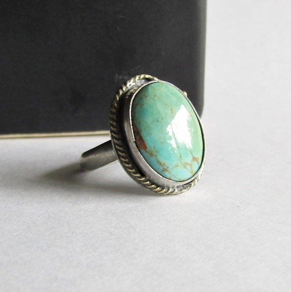 Kingman Turquoise Ring with 18K Gold Accent - Size 5 Ring