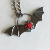 Bat Necklace with Red Rose