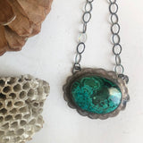 Malachite - Azurite Hand Stamped Pendant Necklace