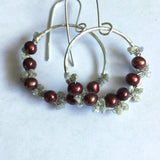 Red Pearl and Diamond Hoop Earrings