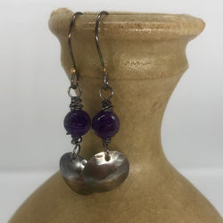 Amethyst Earrings with Hammered Domes